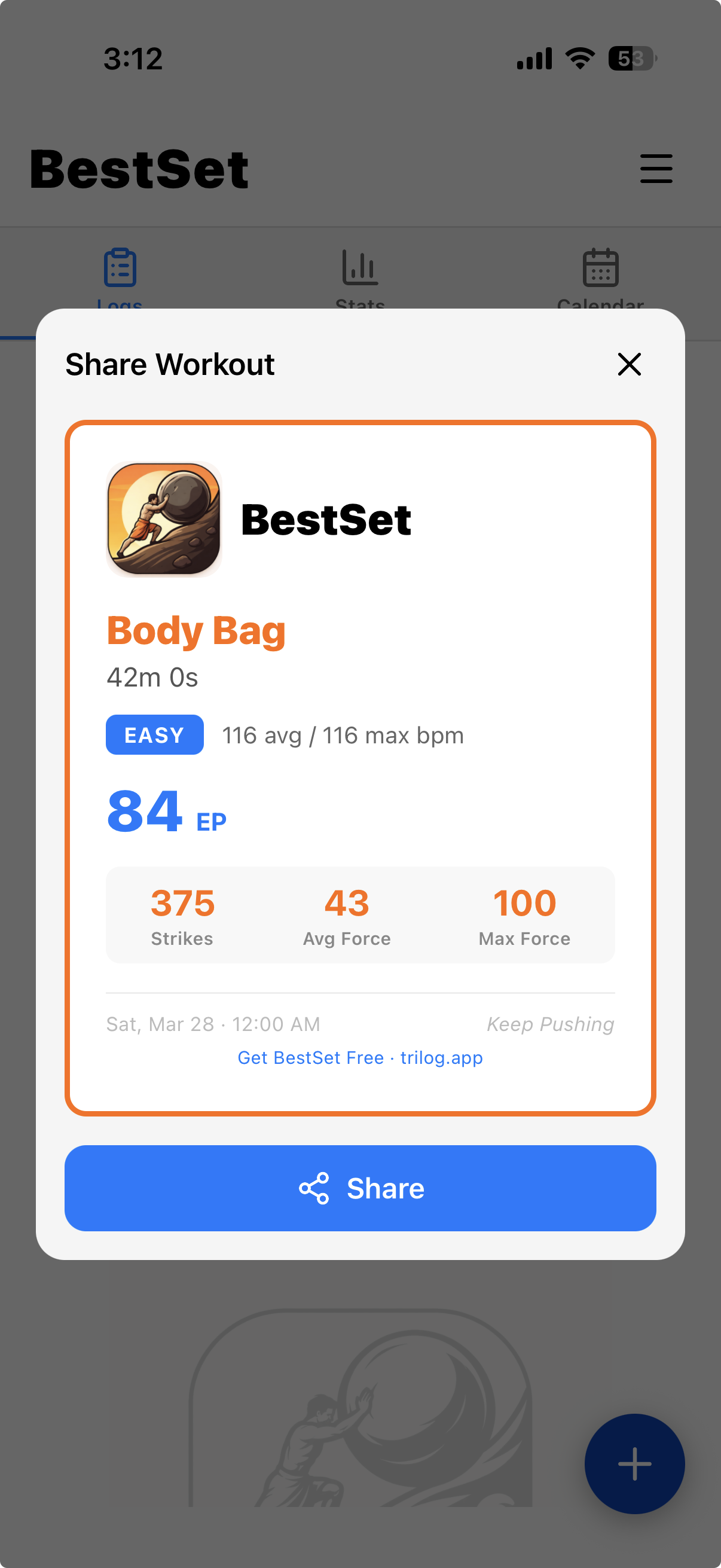Share workout card