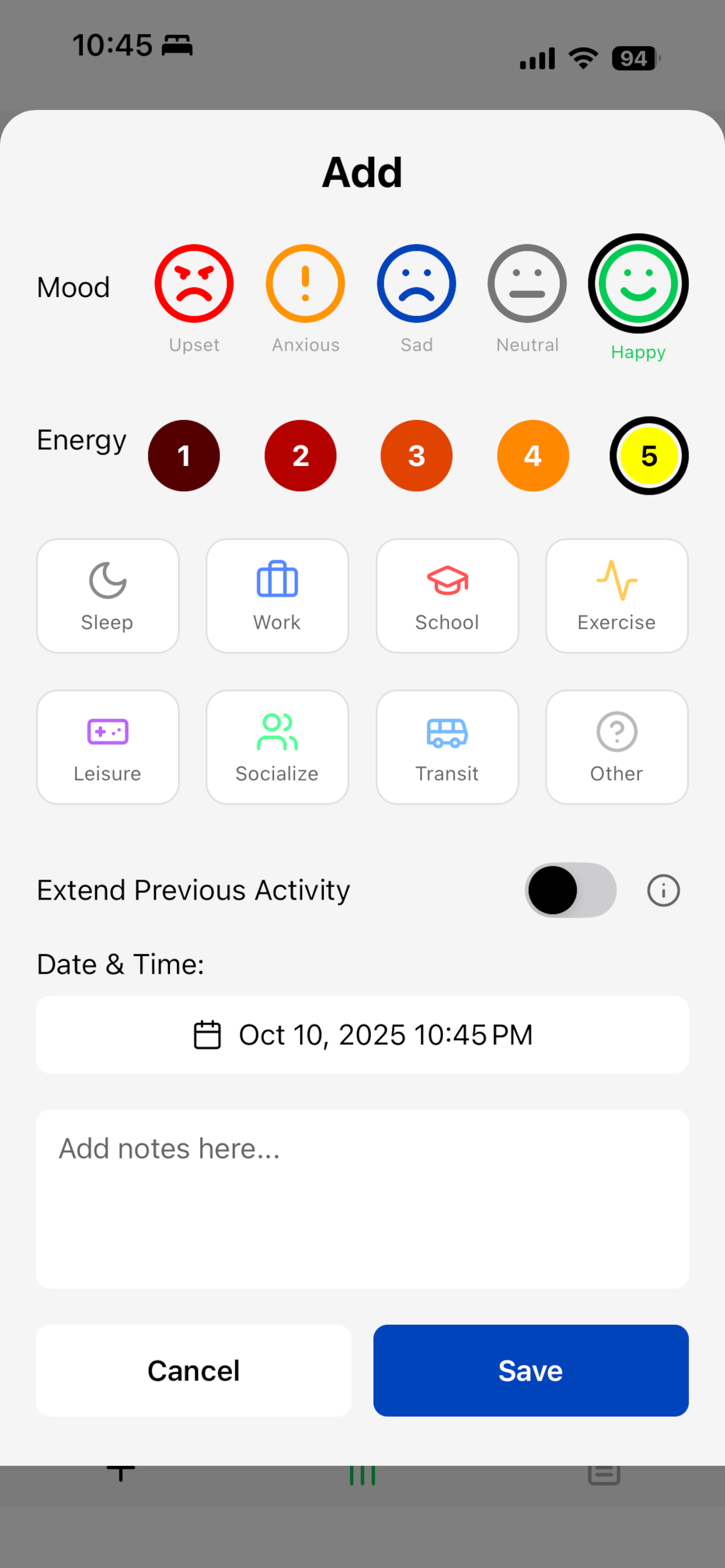 Quick entry interface